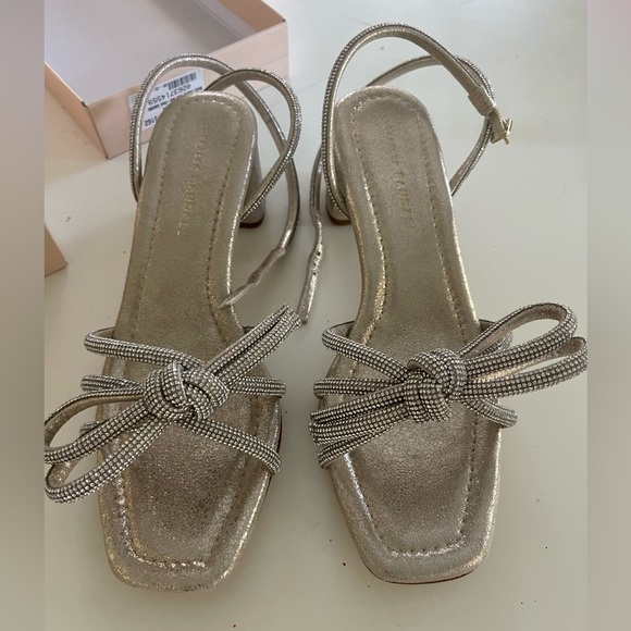 Loeffler Randall Mikel Leather Bow Mid-Heel Sandals in Cappuccino rhinestones - Picture 5 of 8